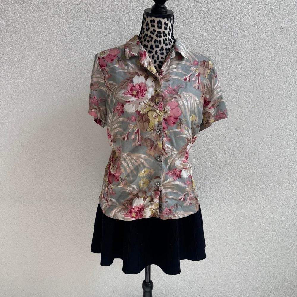 Islander Vintage Floral Button Up Blouse Size XL